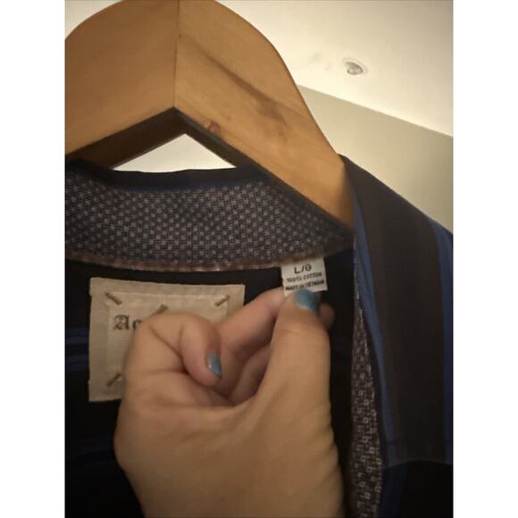 Age Of Wisdom Mens Blue and Black Striped Button Up Shirt Large - Picture 4 of 9